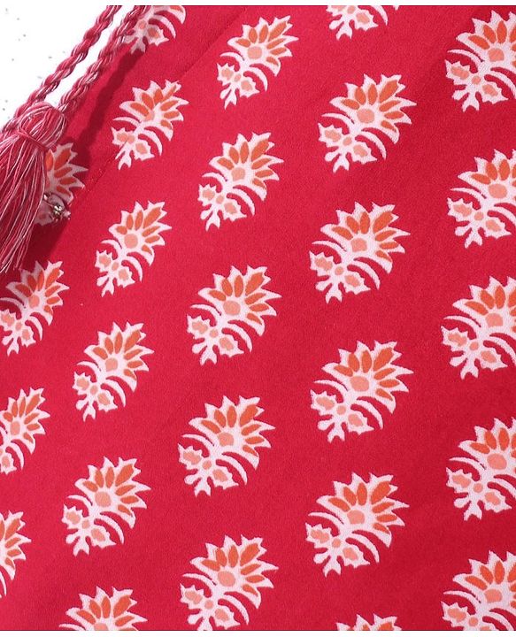 Babyhug Cotton Cambric Three Fourth Sleeves Kurti Palazzo Set with  Dupatta Floral Print - Red