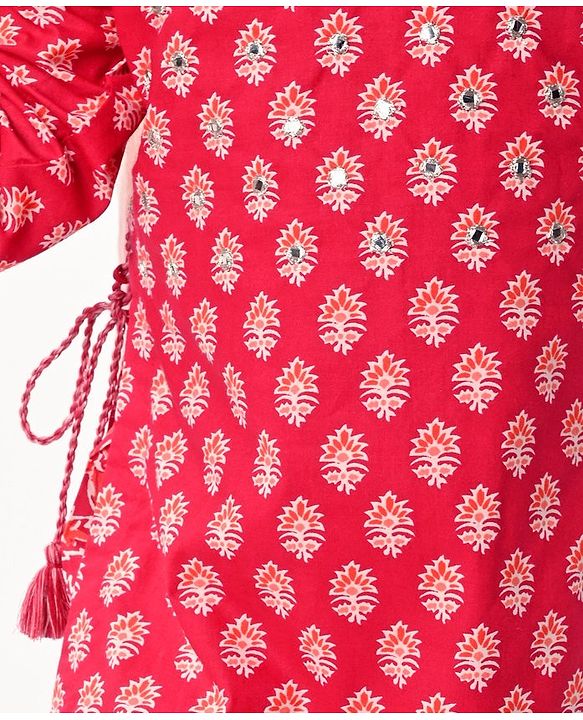 Babyhug Cotton Cambric Three Fourth Sleeves Kurti Palazzo Set with  Dupatta Floral Print - Red