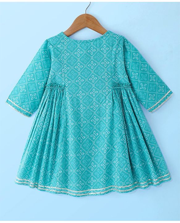 Babyhug Cotton Woven Three Fourth Sleeves Printed Kurta with Tassle Detailing & Palazzo with Dupatta Set - Blue