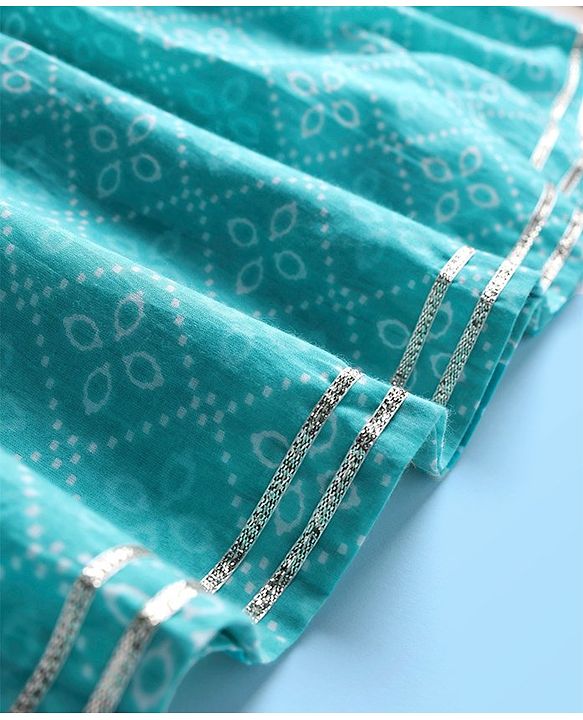Babyhug Cotton Woven Three Fourth Sleeves Printed Kurta with Tassle Detailing & Palazzo with Dupatta Set - Blue