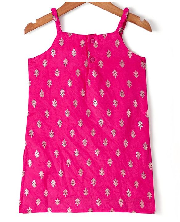 Babyhug Woven Sleeveless Brocade Kurti Palazo & Dupatta Set - Dark Pink