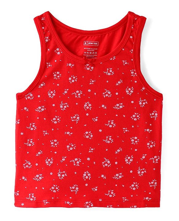 Pine Kids Cotton Lycra Knit Sleeveless  Slips  Floral Print Pack of 3 - Multicolour