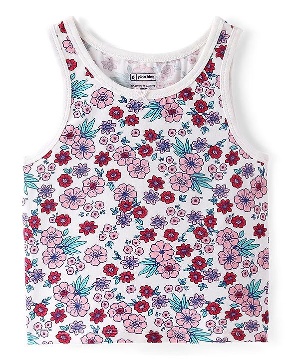 Pine Kids Cotton Lycra Knit Sleeveless  Slips  Floral Print Pack of 3 - Multicolour