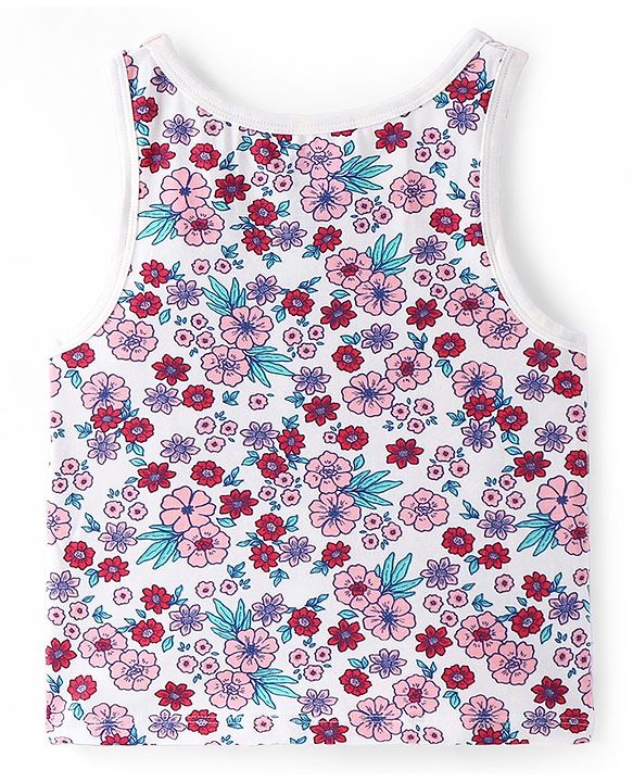 Pine Kids Cotton Lycra Knit Sleeveless  Slips  Floral Print Pack of 3 - Multicolour