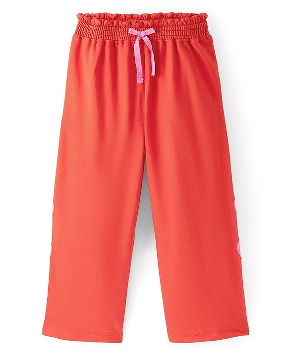 Pine Kids Looper Knit Frill Sleeves Top & Palazzo Set with Heart Print - Red & Pink