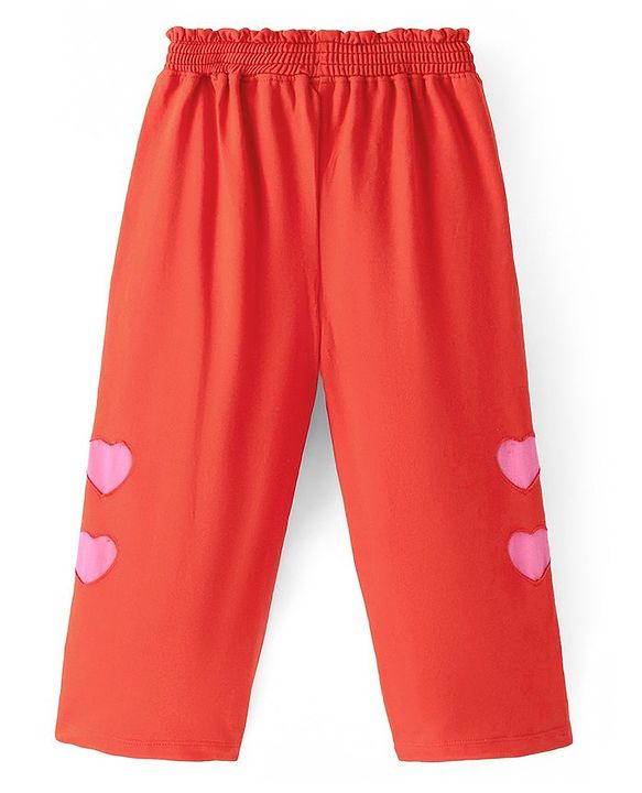 Pine Kids Looper Knit Frill Sleeves Top & Palazzo Set with Heart Print - Red & Pink