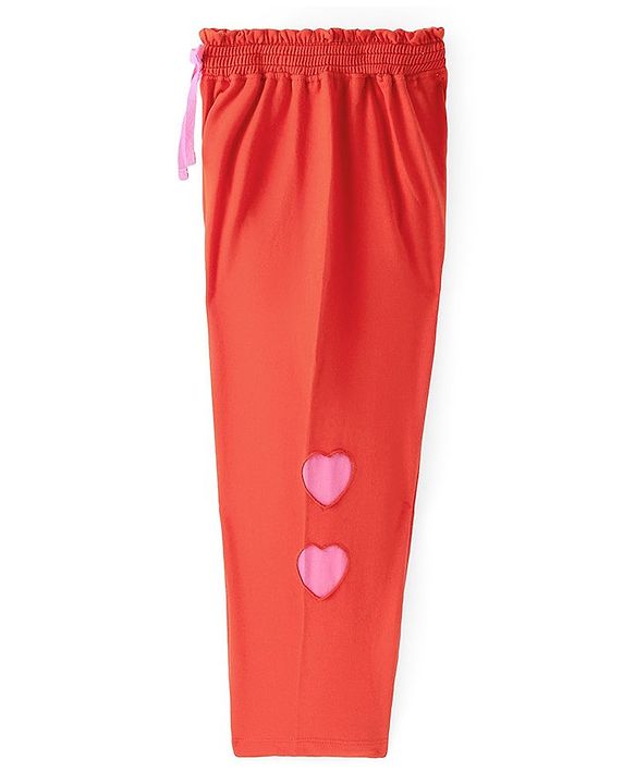 Pine Kids Looper Knit Frill Sleeves Top & Palazzo Set with Heart Print - Red & Pink