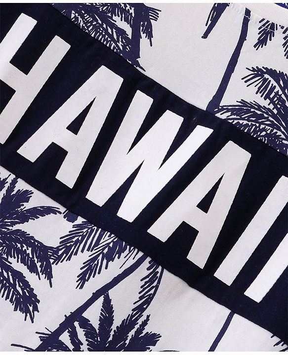 Pine Kids Single Jersey Knit Half Sleeves T-Shirt & Shorts Set Palm Tree Print - Snow White & Blue Depths