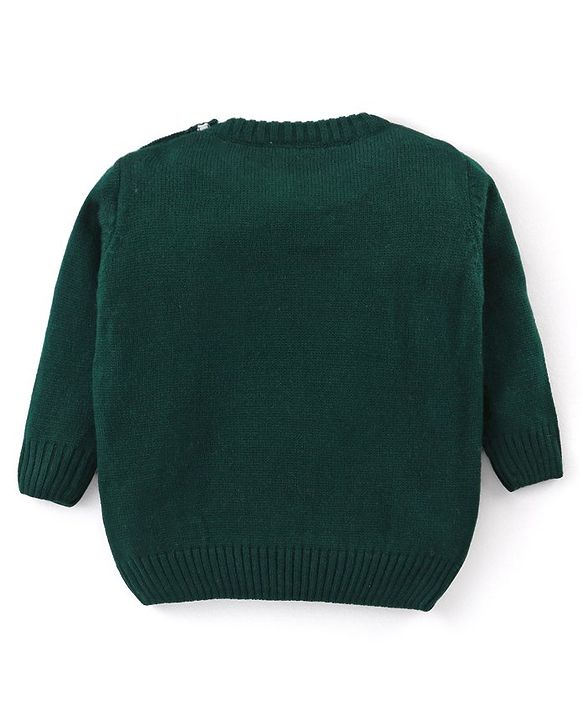 Babyhug Knit Full Sleeves Sweater with Reindeer Design - Dark Green