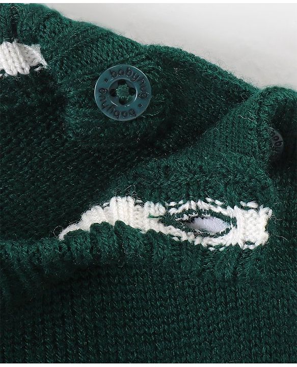 Babyhug Knit Full Sleeves Sweater with Reindeer Design - Dark Green