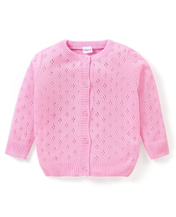 Babyhug Knitted Full Sleeves Solid Color Sweater Set - Pink