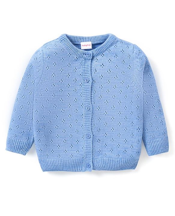 Babyhug Knitted Full Sleeves Solid Color Sweater Set - Blue
