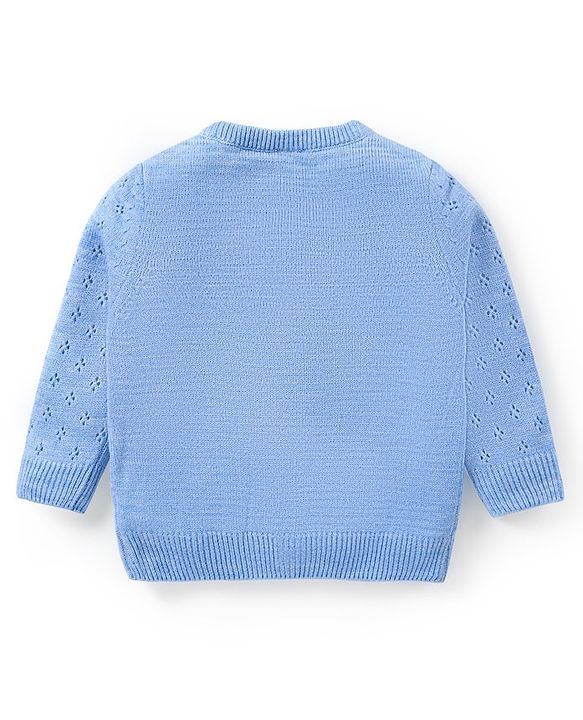 Babyhug Knitted Full Sleeves Solid Color Sweater Set - Blue