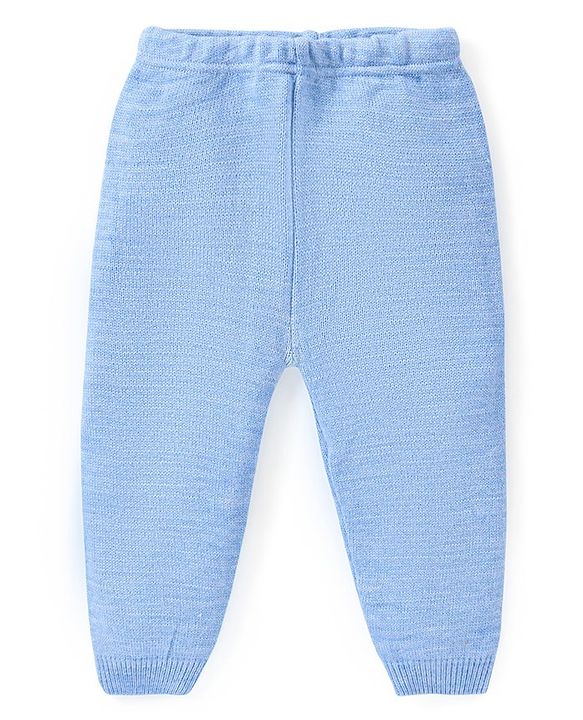 Babyhug Knitted Full Sleeves Solid Color Sweater Set - Blue
