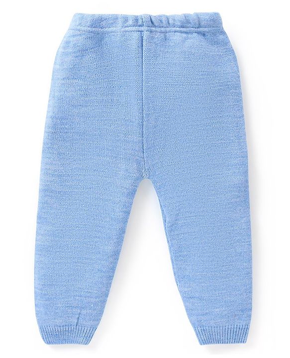 Babyhug Knitted Full Sleeves Solid Color Sweater Set - Blue