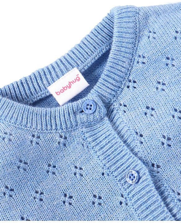 Babyhug Knitted Full Sleeves Solid Color Sweater Set - Blue