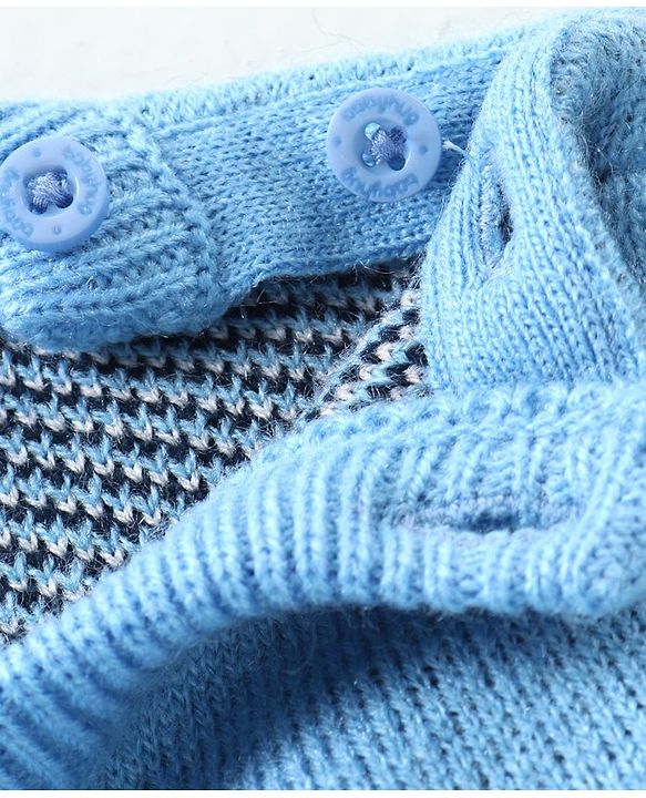 Babyhug Knitted Full Sleeves Solid Color Sweater Set - Blue