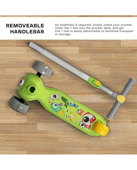 Babyhug Kids Kick On Scooter with LED Wheels  Wide Standing Deck and  3 Level Adjustable Handlebar - Yellow