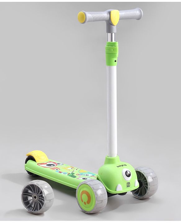 Babyhug Kids Kick On Scooter with LED Wheels  Wide Standing Deck and  3 Level Adjustable Handlebar - Yellow