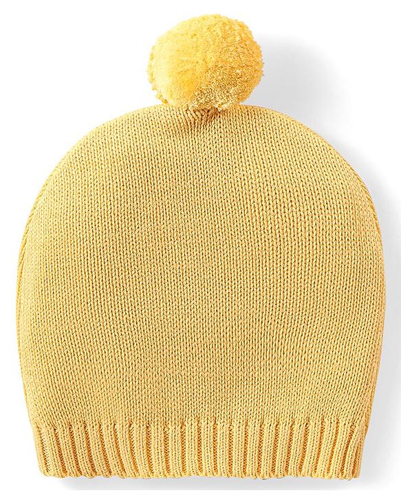 Babyhug Organic Cotton Knit Raglan Sleeves Sweater Set with Cap Fox Design - Yellow