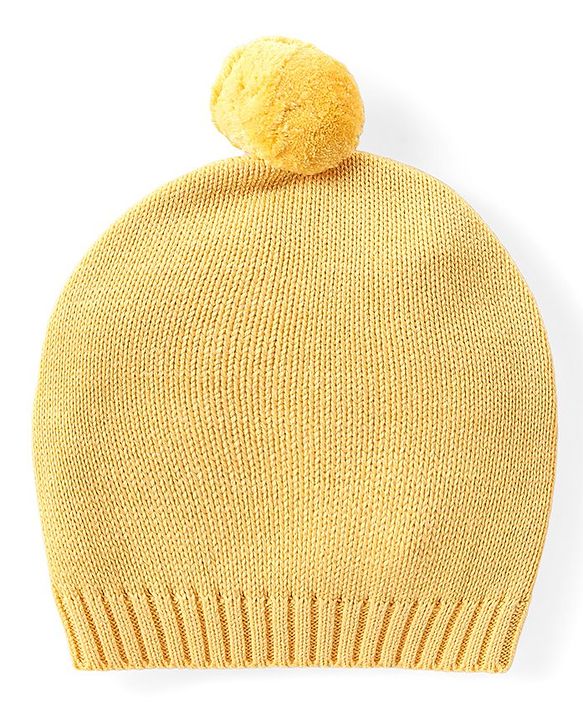 Babyhug Organic Cotton Knit Raglan Sleeves Sweater Set with Cap Fox Design - Yellow