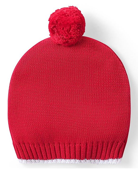 Babyhug Organic Cotton Knit Full Sleeves Sweater Set & Cap with Cable Knit Design - Red