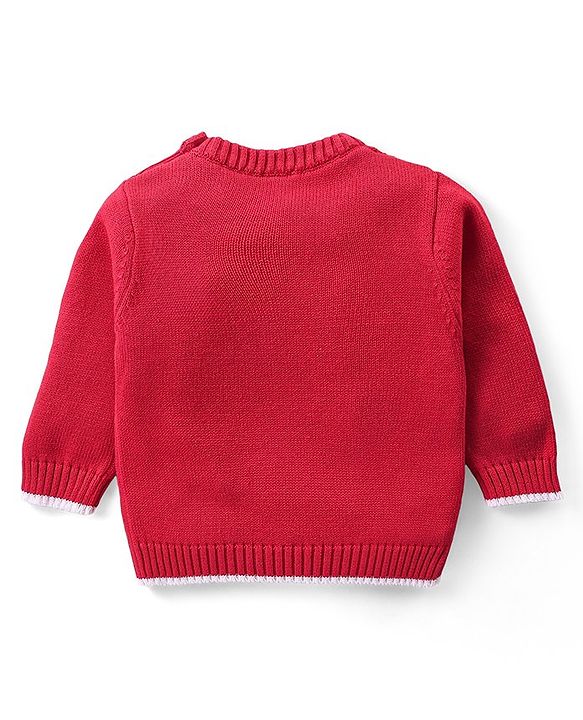 Babyhug Organic Cotton Knit Full Sleeves Sweater Set & Cap with Cable Knit Design - Red