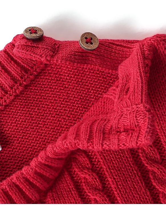 Babyhug Organic Cotton Knit Full Sleeves Sweater Set & Cap with Cable Knit Design - Red