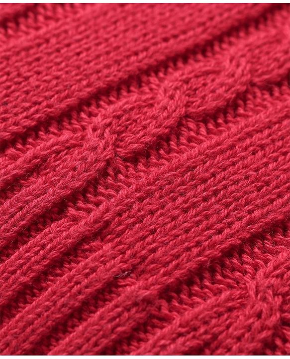 Babyhug Organic Cotton Knit Full Sleeves Sweater Set & Cap with Cable Knit Design - Red