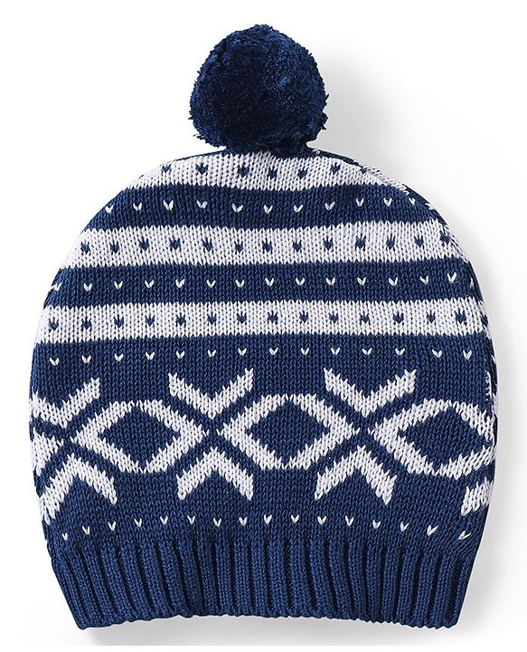 Babyhug Organic Cotton Knit Full Sleeves Sweater Set & Cap with Stripe Design - Navy Blue
