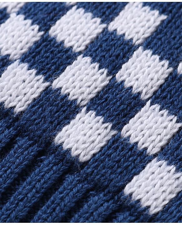 Babyhug Organic Cotton Knit Full Sleeves Sweater Set & Cap with Stripe Design - Navy Blue