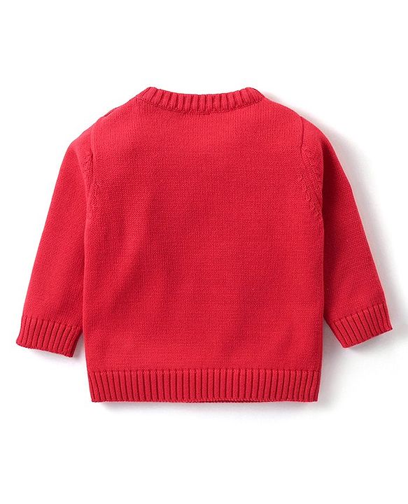 Babyhug Organic Cotton Knit Full Sleeves Sweater Set & Cap with Bow Design - Red