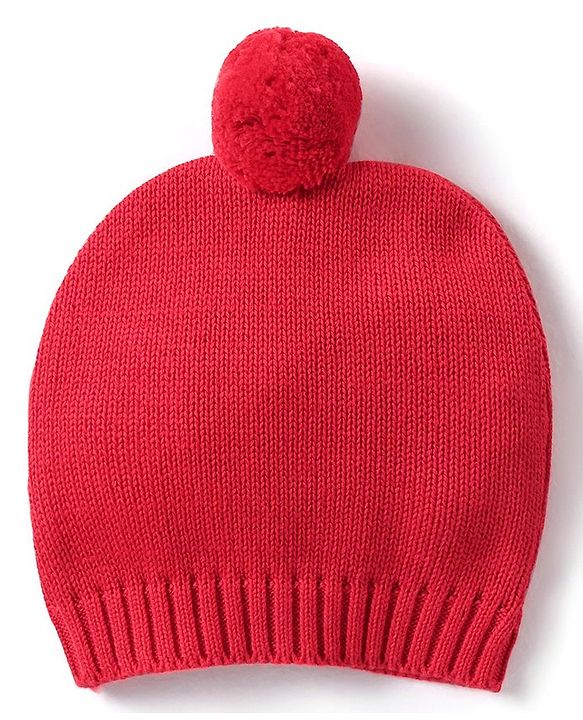 Babyhug Organic Cotton Knit Full Sleeves Sweater Set & Cap with Bow Design - Red