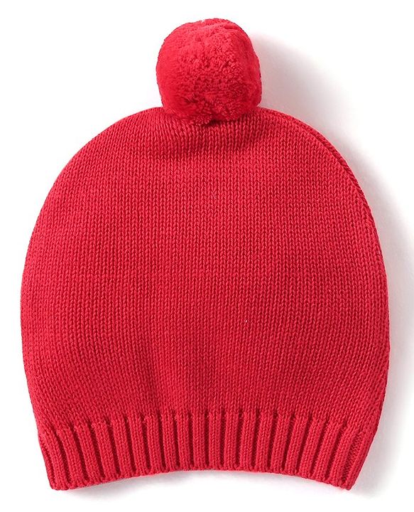 Babyhug Organic Cotton Knit Full Sleeves Sweater Set & Cap with Bow Design - Red