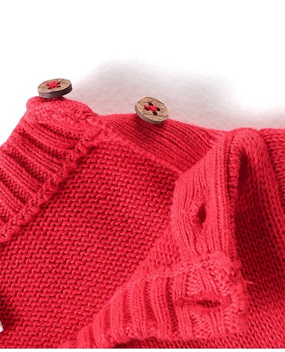Babyhug Organic Cotton Knit Full Sleeves Sweater Set & Cap with Bow Design - Red