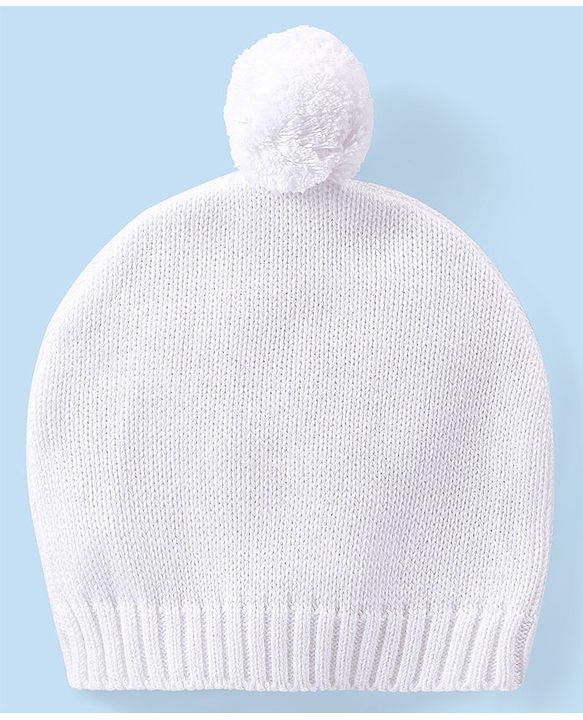 Babyhug Organic Cotton Knit Full Sleeves Sweater Set & Cap with Heart Design - Off White