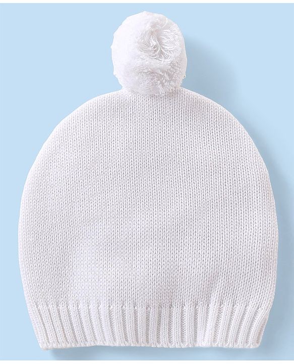 Babyhug Organic Cotton Knit Full Sleeves Sweater Set & Cap with Heart Design - Off White