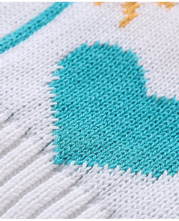 Babyhug Organic Cotton Knit Full Sleeves Sweater Set & Cap with Heart Design - Off White