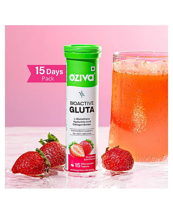 OZiva Bioactive Gluta Fizzy ( L-Glutathione, Asthaxanthin) to Reduce  Cellular Damage - Strawberry(15 tablets) Online in India, Buy at Best Price  from Firstcry.com