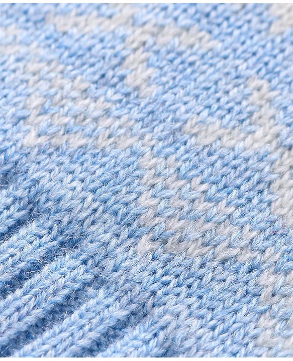 Babyhug Knitted Full Sleeves Sweater Set with Argyle Design - Light Blue