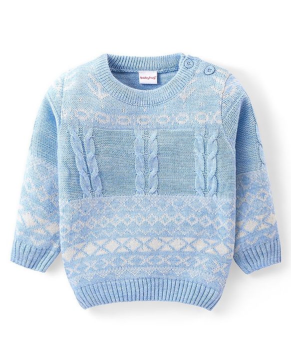 Babyhug Knitted Full Sleeves Sweater Set with Argyle Design - Light Blue