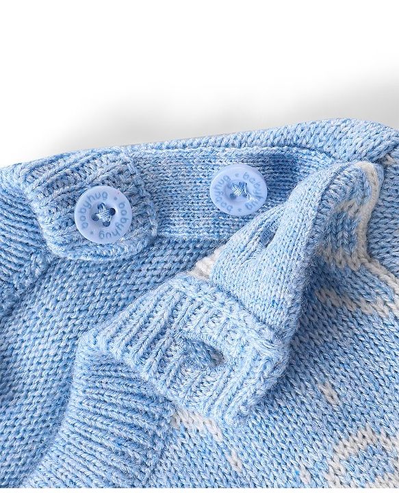 Babyhug Knitted Full Sleeves Sweater Set with Argyle Design - Light Blue