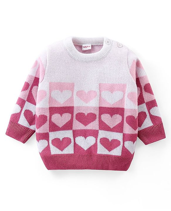 Babyhug Knit Full Sleeves Sweater Set with Heart Design - Pink