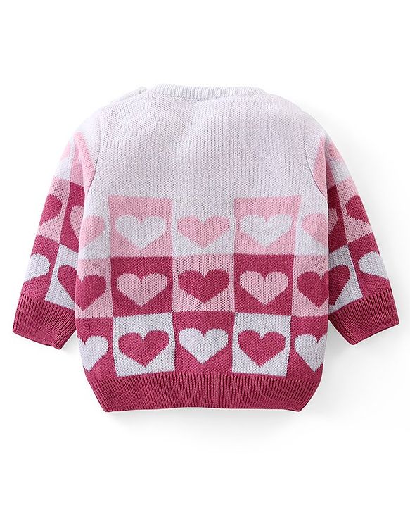 Babyhug Knit Full Sleeves Sweater Set with Heart Design - Pink
