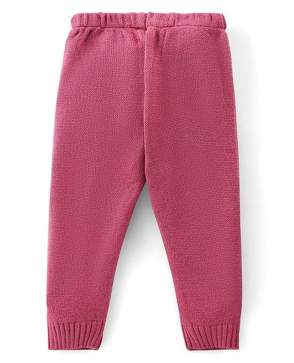 Babyhug Knit Full Sleeves Sweater Set with Heart Design - Pink