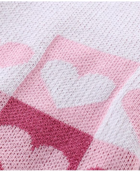 Babyhug Knit Full Sleeves Sweater Set with Heart Design - Pink