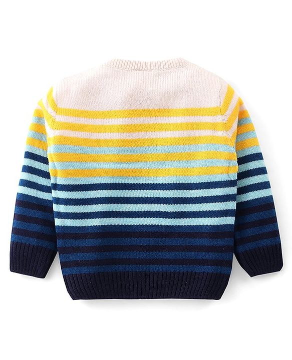 Babyhug Knitted Full Sleeves Pullover Striped  Sweater with Placement Text Patch - Multicolour