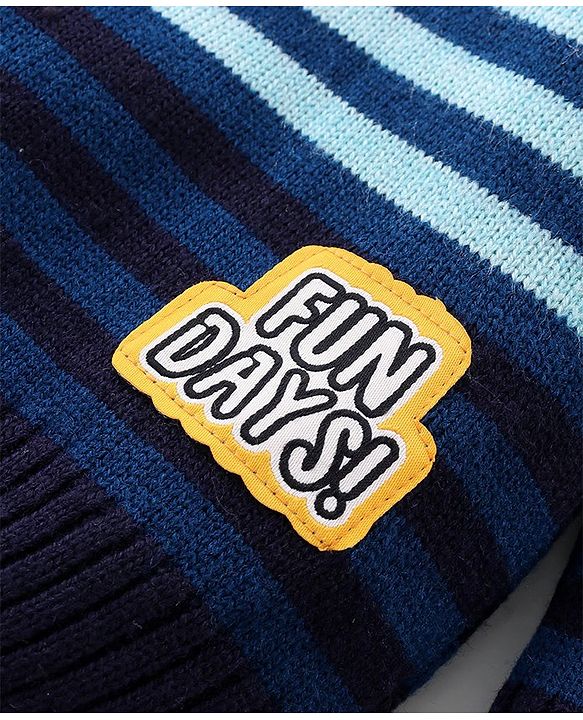 Babyhug Knitted Full Sleeves Pullover Striped  Sweater with Placement Text Patch - Multicolour