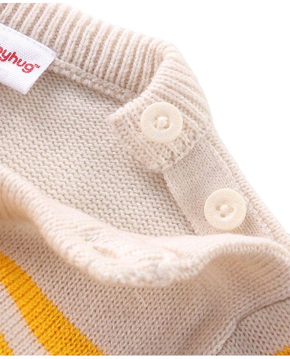 Babyhug Knitted Full Sleeves Pullover Striped  Sweater with Placement Text Patch - Multicolour
