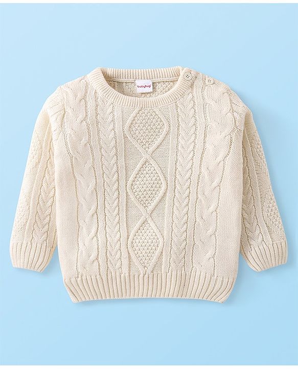 Babyhug Knitted Full Sleeves Pullovers Sweater With Cable Knit Design - Offwhite
